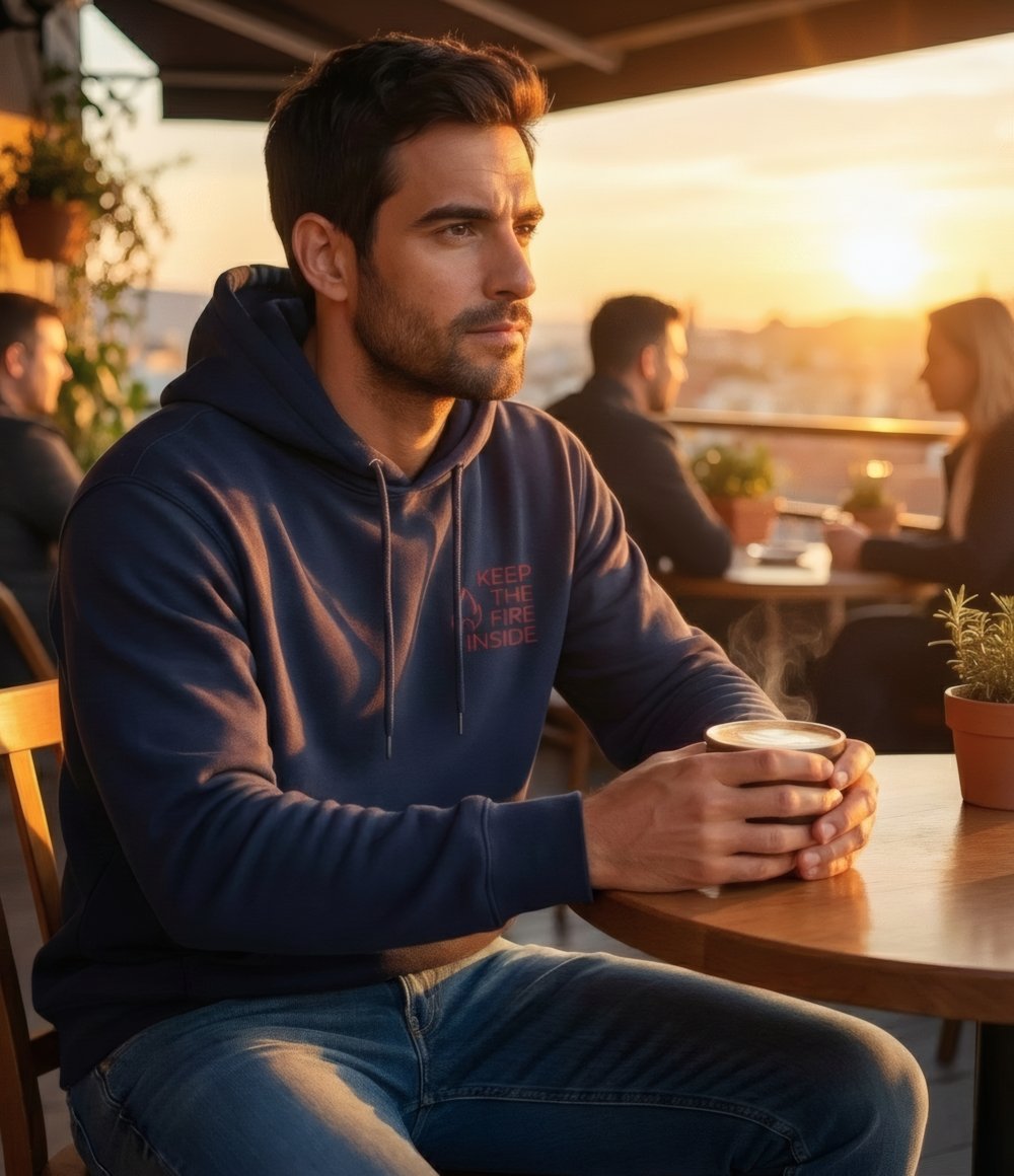 Minimalist Embroidered Fleece Hoodie "Keep the Fire Inside"